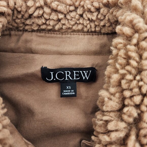J. CREW Faux Sherpa Barn Jacket Tan Pockets Button Up - Picture 5 of 6